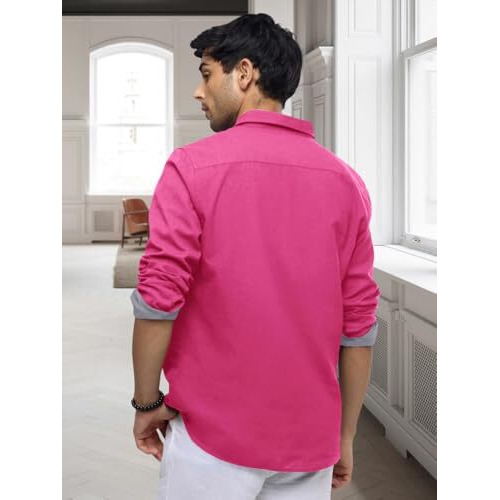 Pinkmint Casual Shirt for Men Stylish Mens Shirt Soild Regular Fit Long Sleeve Formal Wear Pink