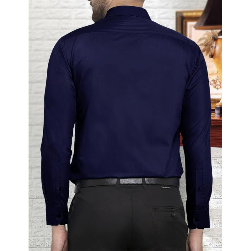 Pinkmint Casual Shirt for Men Stylish Mens Shirt Soild Regular Fit Long Sleeve Formal Wear Navy Blue