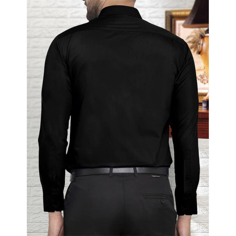 Pinkmint Casual Shirt for Men Stylish Mens Shirt Soild Regular Fit Long Sleeve Formal Wear Black