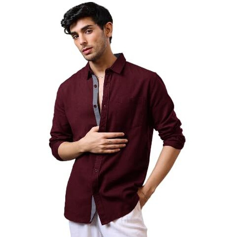 Pinkmint Casual Shirt for Men Stylish Mens Shirt Soild Regular Fit Long Sleeve Formal Wear Maroon