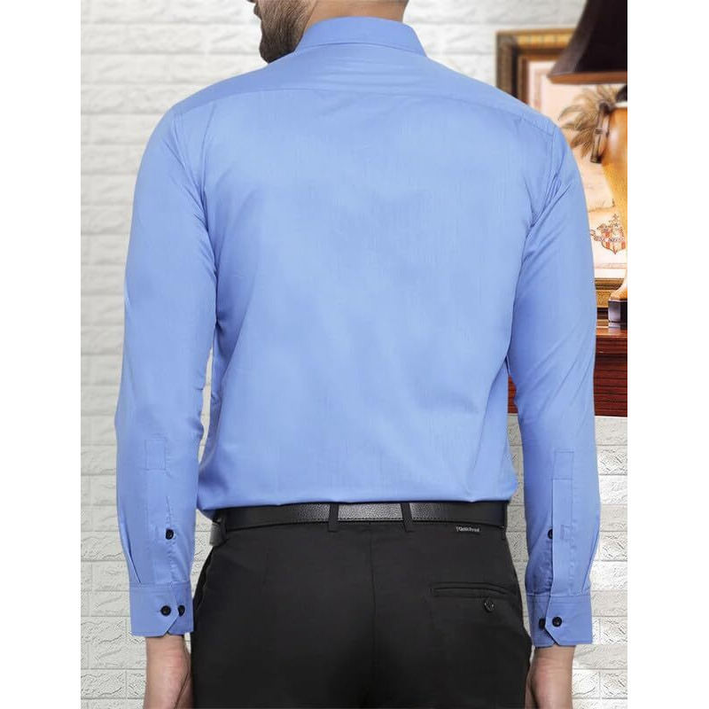 Pinkmint Casual Shirt for Men Stylish Mens Shirt Soild Regular Fit Long Sleeve Formal Wear Blue