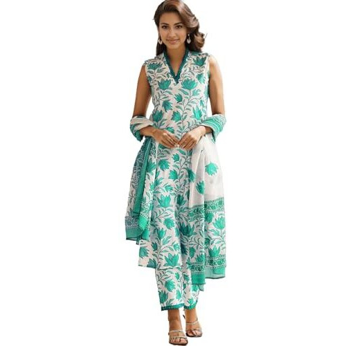 SHIENZY Womens Cotton Blend Kurta and Pant (SHZ1435_Mint Green_M)