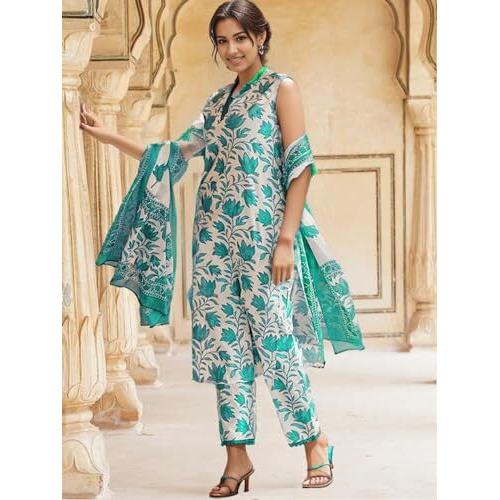 SHIENZY Womens Cotton Blend Kurta and Pant (SHZ1435_Mint Green_M)