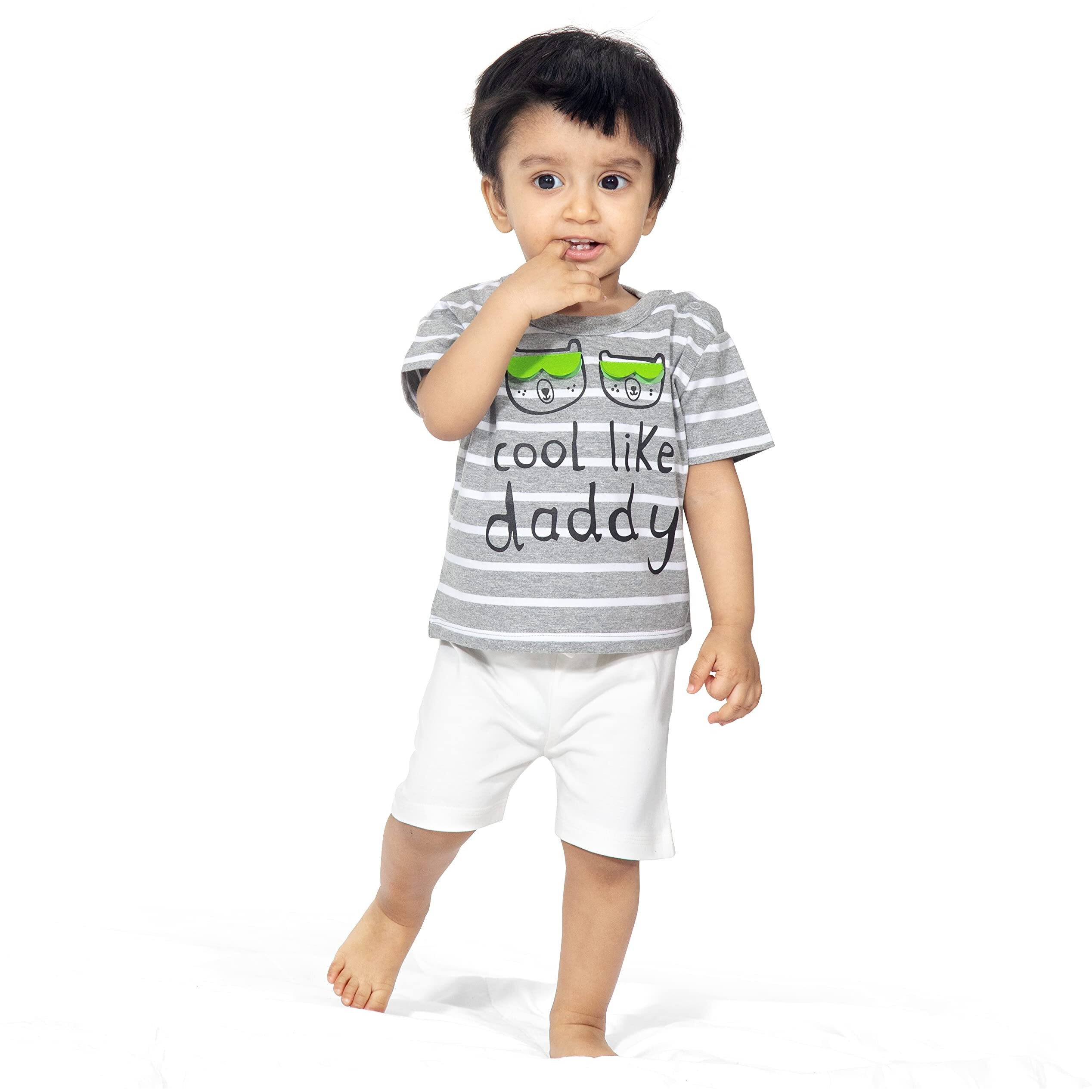 ARIEL Baby Boys & Baby girls Cotton Printed Round Neck Half Sleeve T-shirt & Short Trendy Summer Clothing Sets(AR-BHALFSS-69-Green-specs_Multicolor_6 Months - 9 Months)