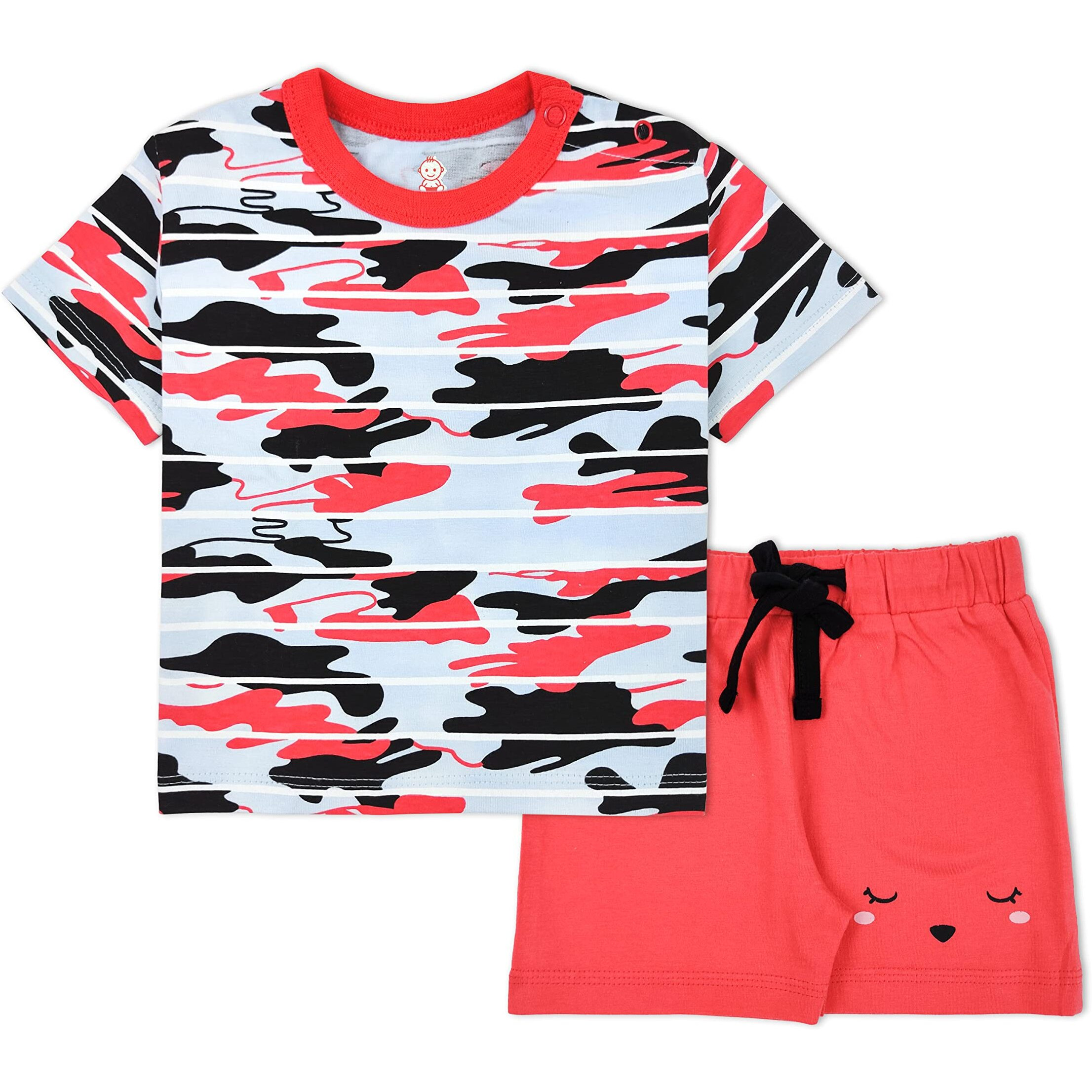 ARIEL Baby Boys & Baby girls Cotton Printed Round Neck Half Sleeve T-shirt & Short Trendy Summer Clothing Sets (AR-BHALFSS-NB-STRMILCATRD_Multicolor_New Born)