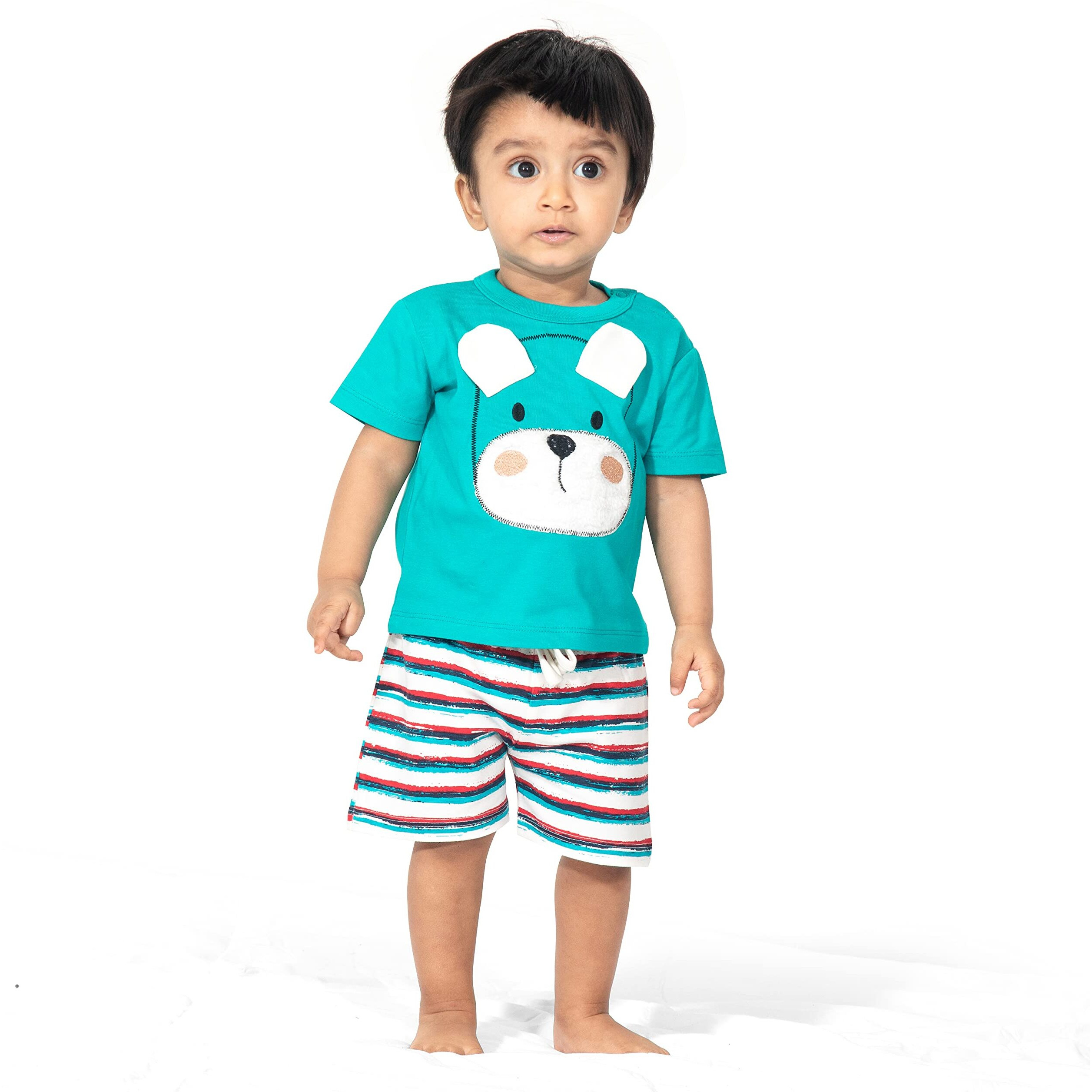 ARIEL Baby Boys & Baby girls Cotton Printed Round Neck Half Sleeve T-shirt & Short Trendy Summer Clothing Sets(AR-BHALFSS-NB-White-beard_Multicolor_New Born)