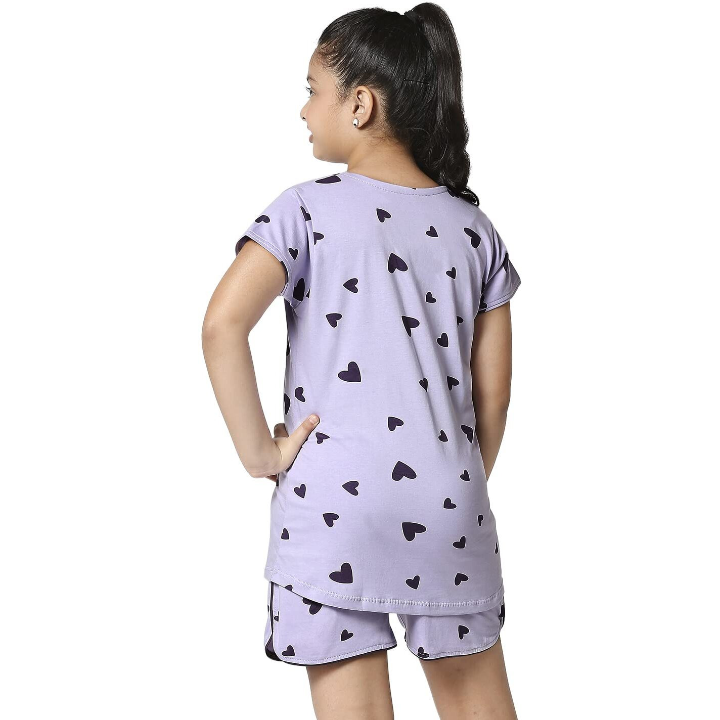 ZEYO Girls Night Suit Set Cotton Heart Print Voilet Night dress 5502