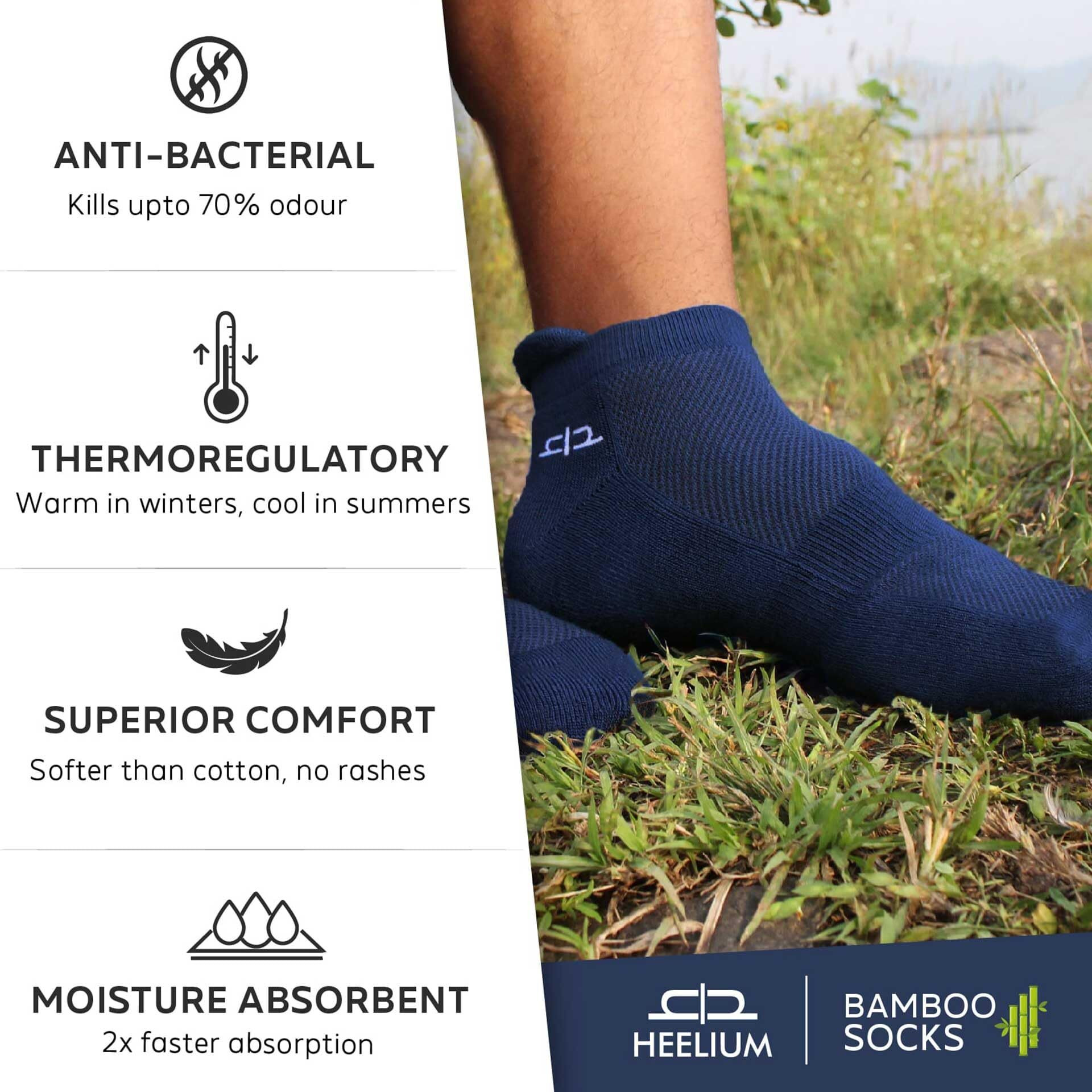 HEELIUM Bamboo Anklet Socks for Men Ankle Length Anti-Odour & Breathable Padded Base & Anti-bacterial Softer than Cotton Made in India Multicolor