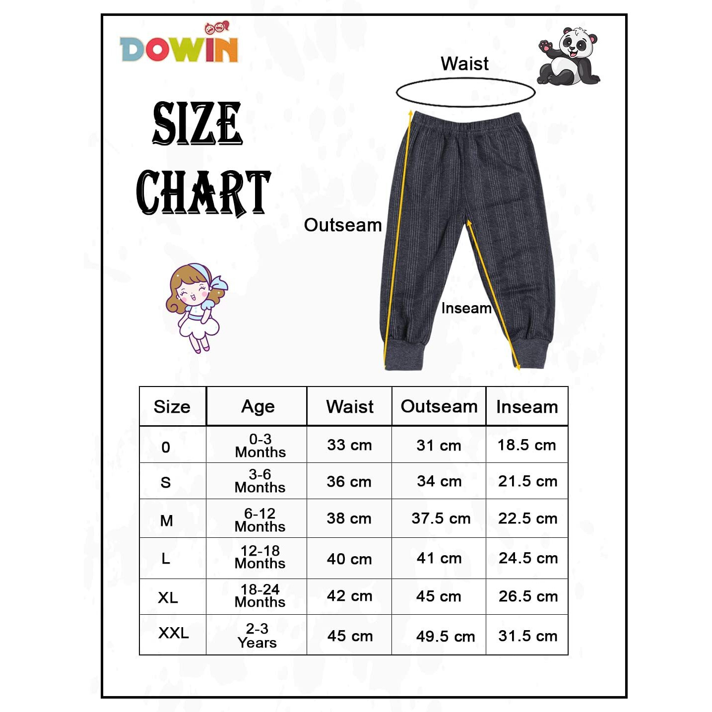 Dowin Unisex Baby Cotton Pajama Bottoms Soft Cozy and Comfortable - Pack of 6 (Thermal Pajami 2-3 Years)