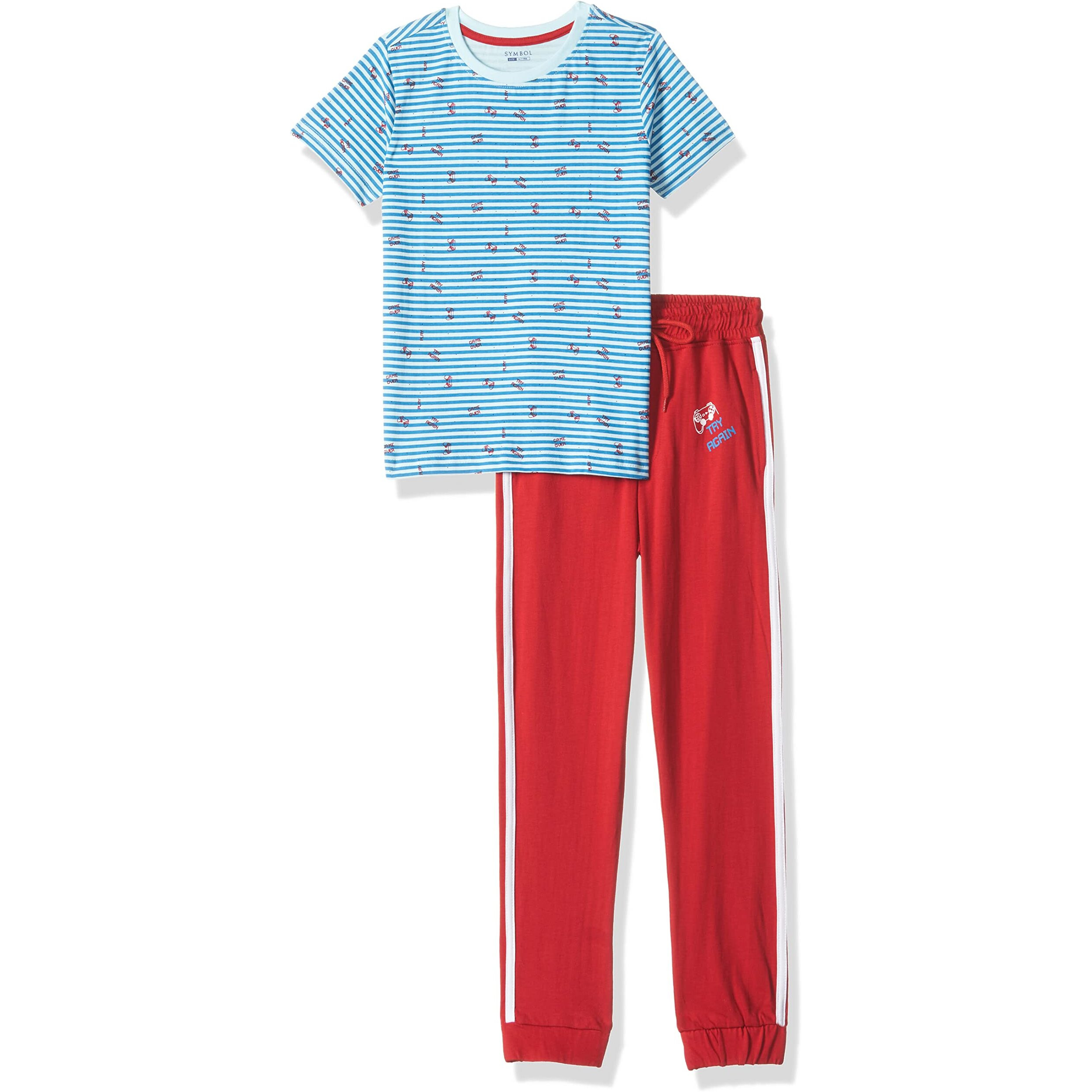 Amazon Brand - Symbol Boys Casual Pajama Top (SYM-K-SS22-SET-203_Blue/Red_5-6 Years)