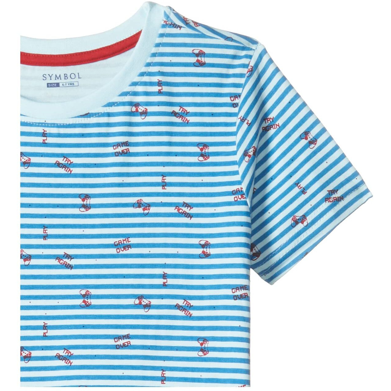 Amazon Brand - Symbol Boys Casual Pajama Top (SYM-K-SS22-SET-203_Blue/Red_5-6 Years)