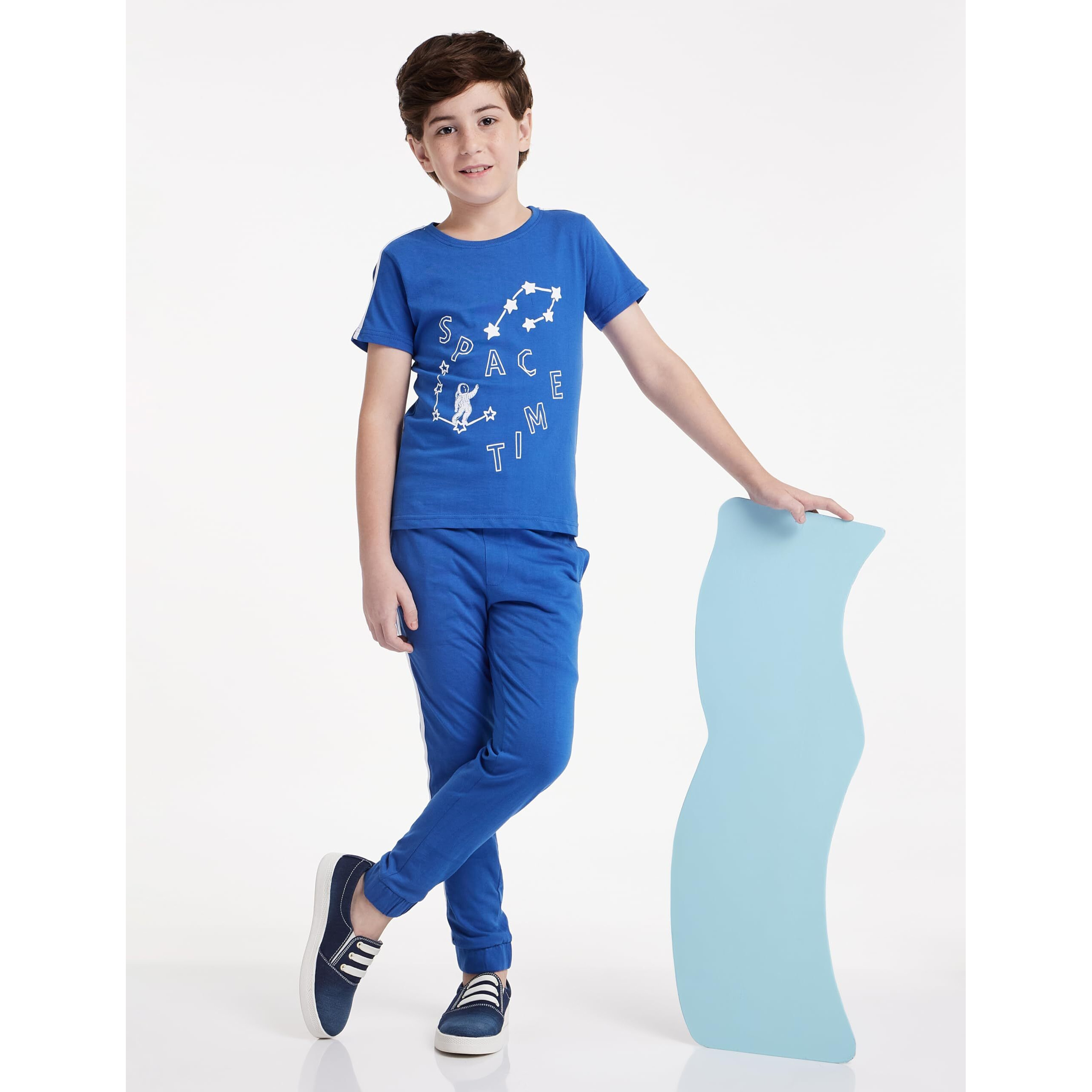 Amazon Brand - Symbol Boys T-Shirt & Pyjama Set (SYM-K-SS22-SET-252_Blue 1_7-8 Years)