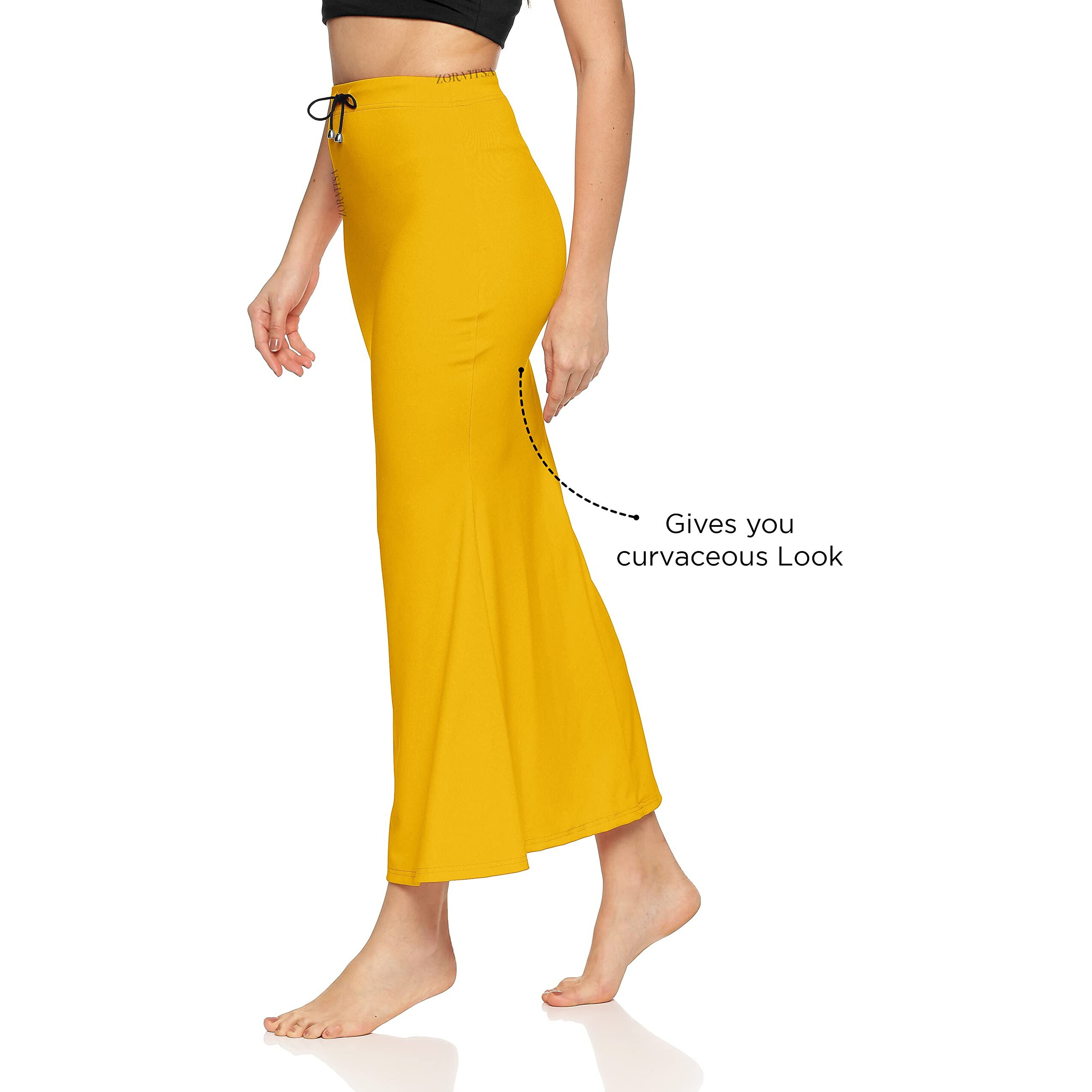 ZORNITSA Lycra Saree Shapewear Petticoat for Women Skirts for Women (Yellow XL)