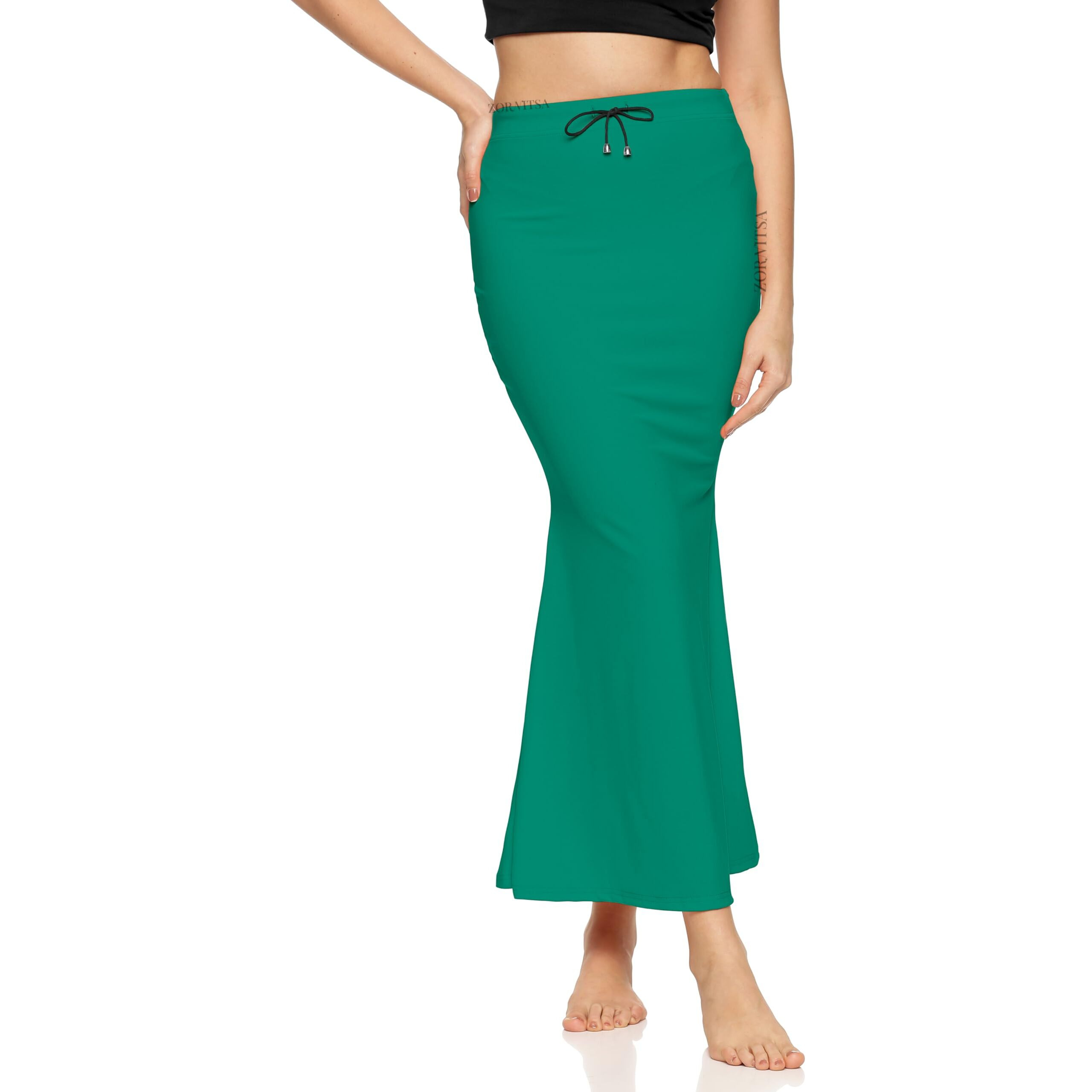 ZORNITSA Lycra Saree Shapewear Petticoat for Women Skirts for Women (Rama Green XL)