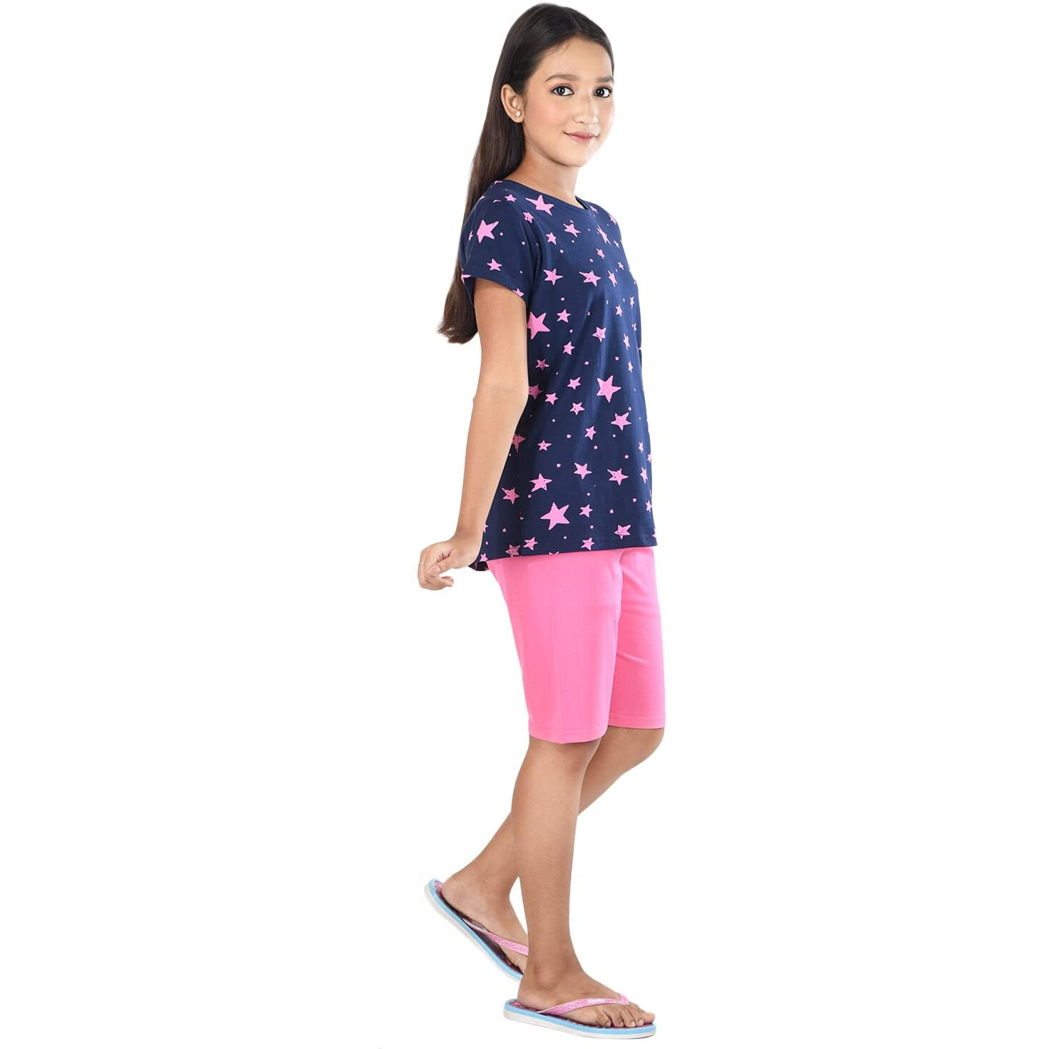 Clothe Funn Girls Co-Ordinate Set Girls Nightwear Set (7-8 Years Navy/Pink)