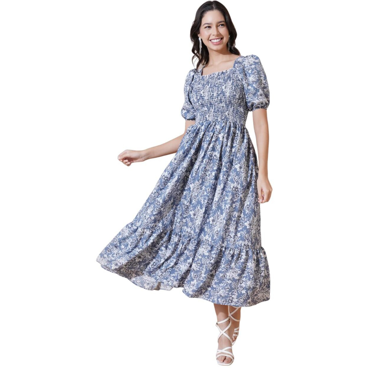 KZULLY | Elegance Smocked A-line Midi Dress - Superior Comfort & Chic Style