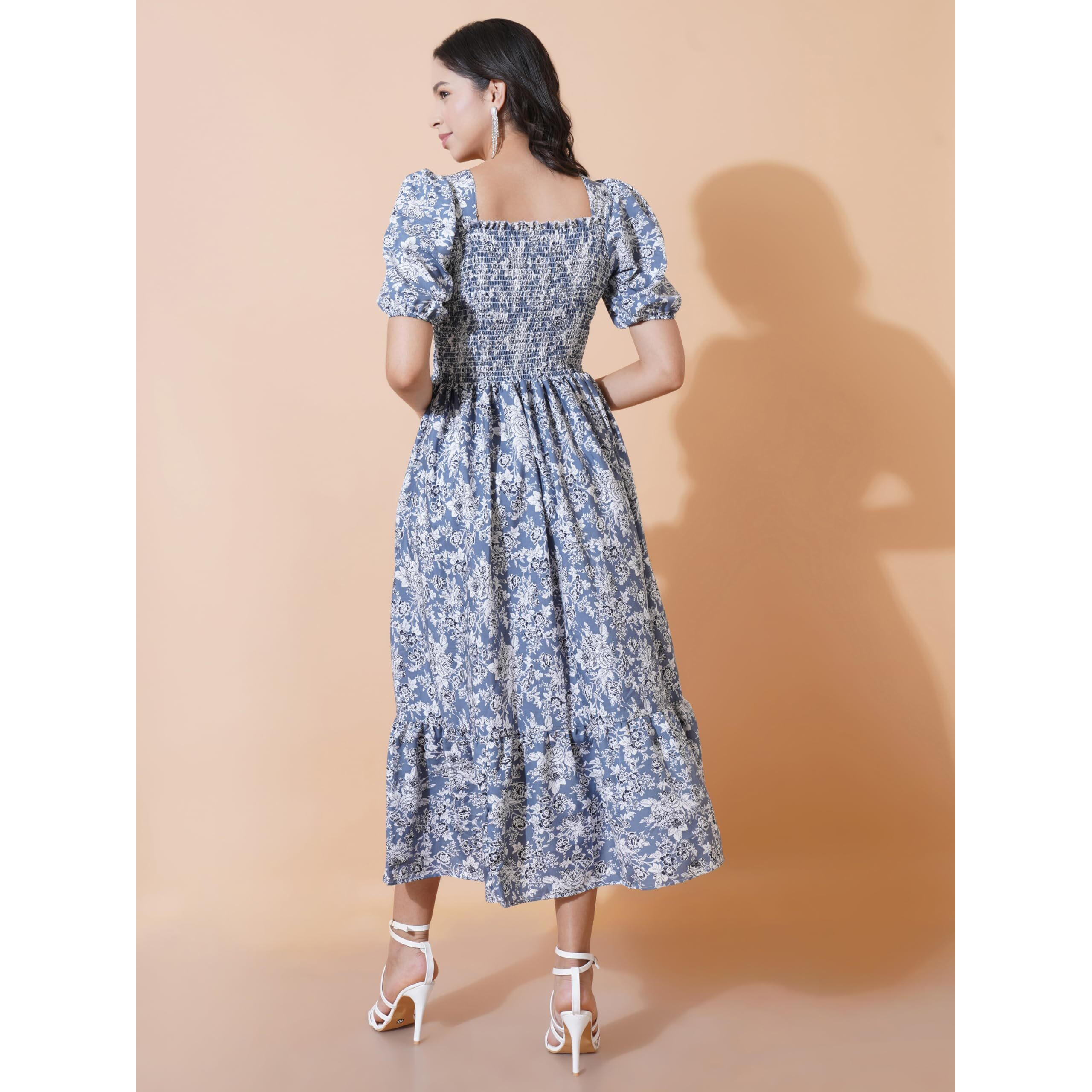 KZULLY | Elegance Smocked A-line Midi Dress - Superior Comfort & Chic Style