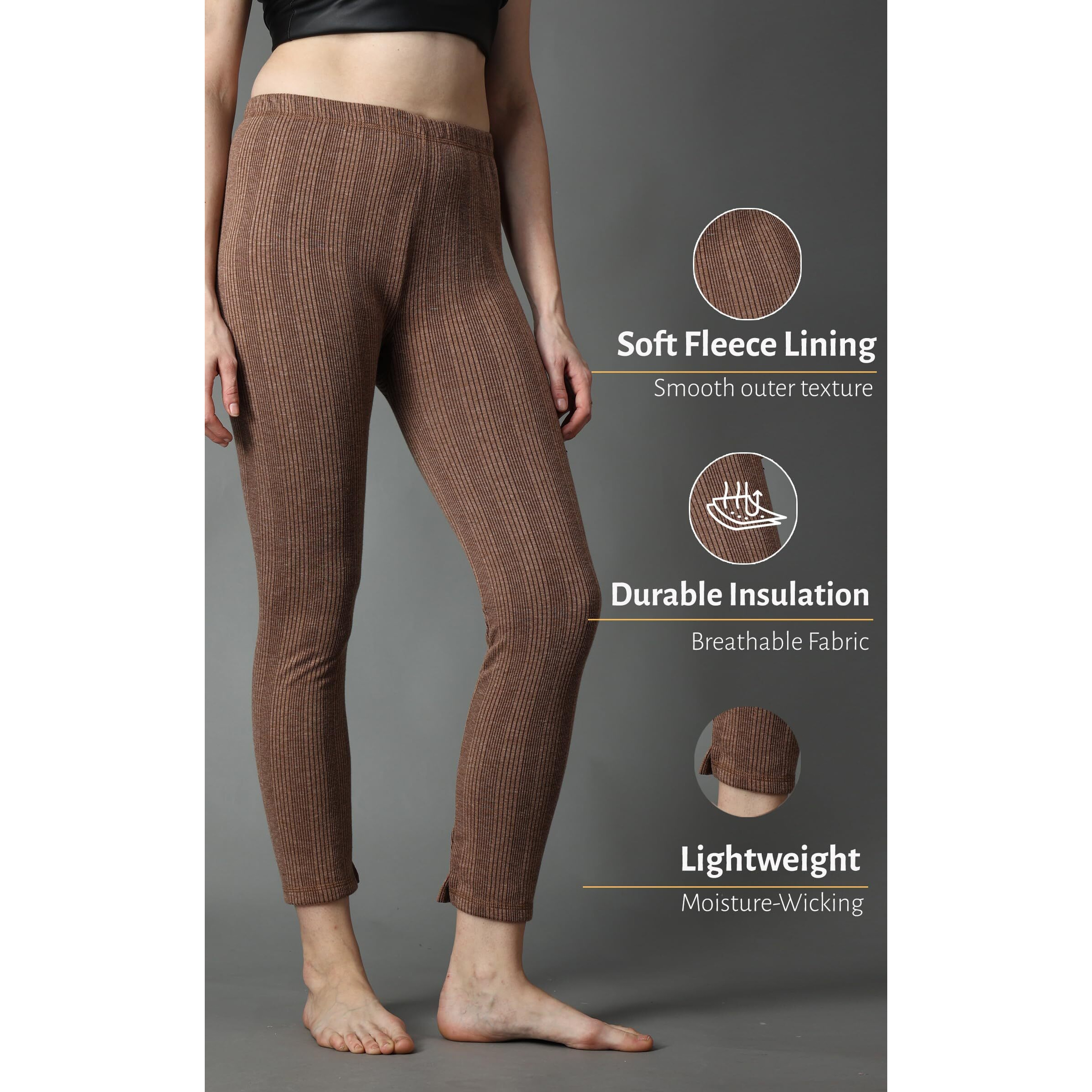 Wearslim Winter Thermal Bottom Underwear for Women | Ultra Soft Winter Warmer Inner Wear Johns Pant Lower Color - Brown (Size - Small)