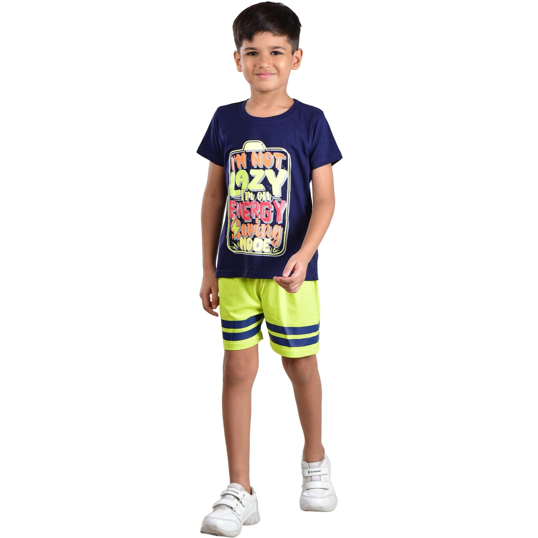 Clothe Funn Boys Co-Ordinate Set T-Shirt & Short Set Navy & Acid Green 5-6 Years