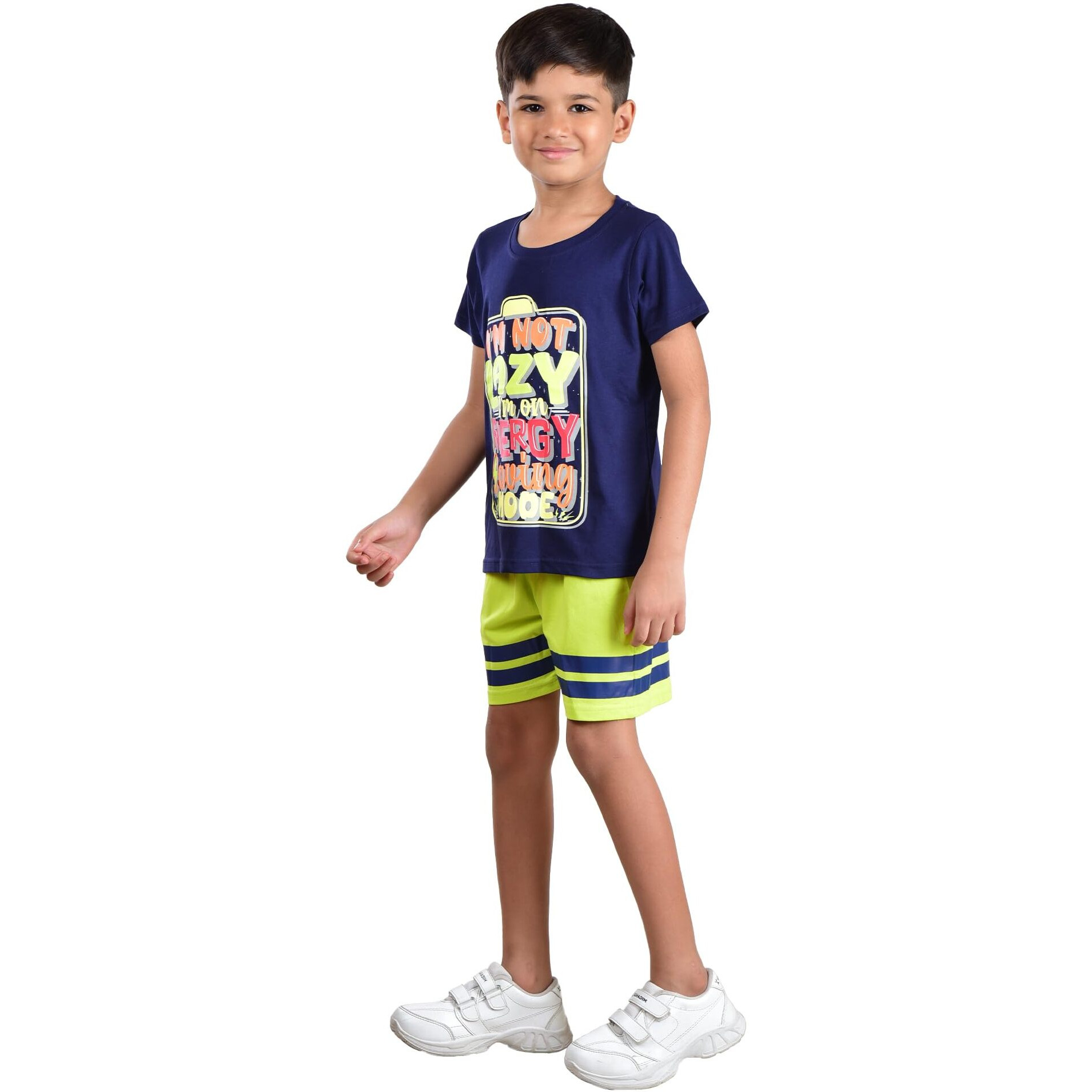 Clothe Funn Boys Co-Ordinate Set T-Shirt & Short Set Navy & Acid Green 5-6 Years