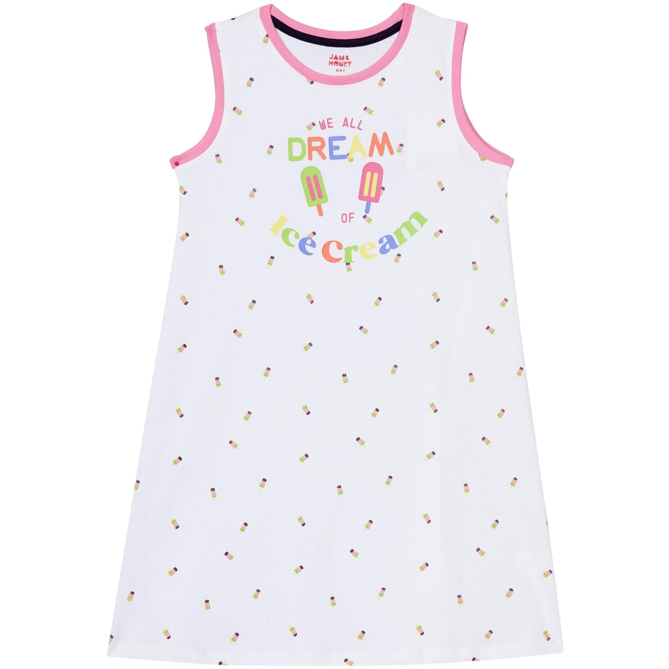 Amazon Brand - Jam & Honey Girls Cotton Printed Regular Fit Sleeveless above The Knee Dress Multicolour 11-12 Years