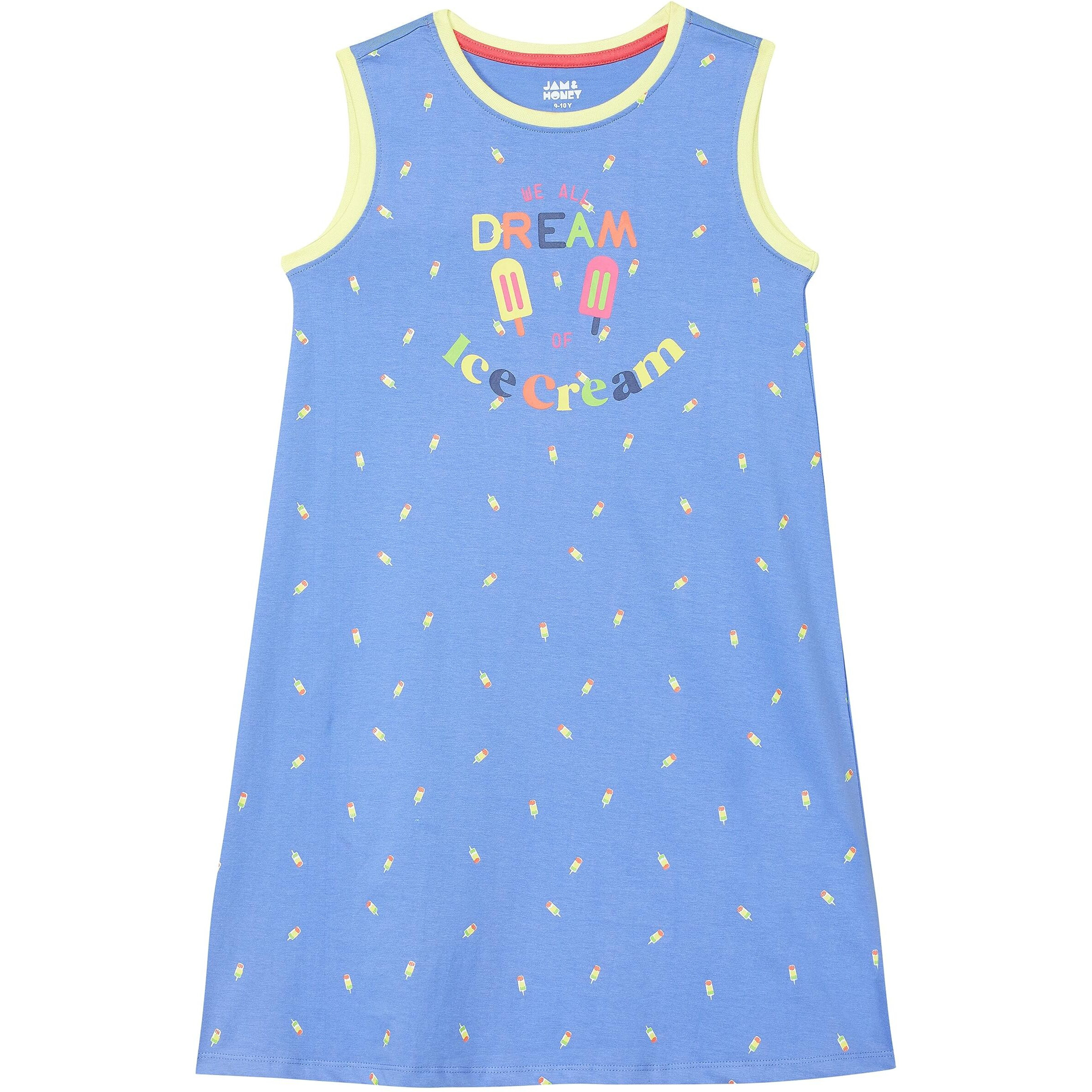 Amazon Brand - Jam & Honey Girls 100% Cotton Printed Knee Length Sleeveless Dress | Age 2-12 Years