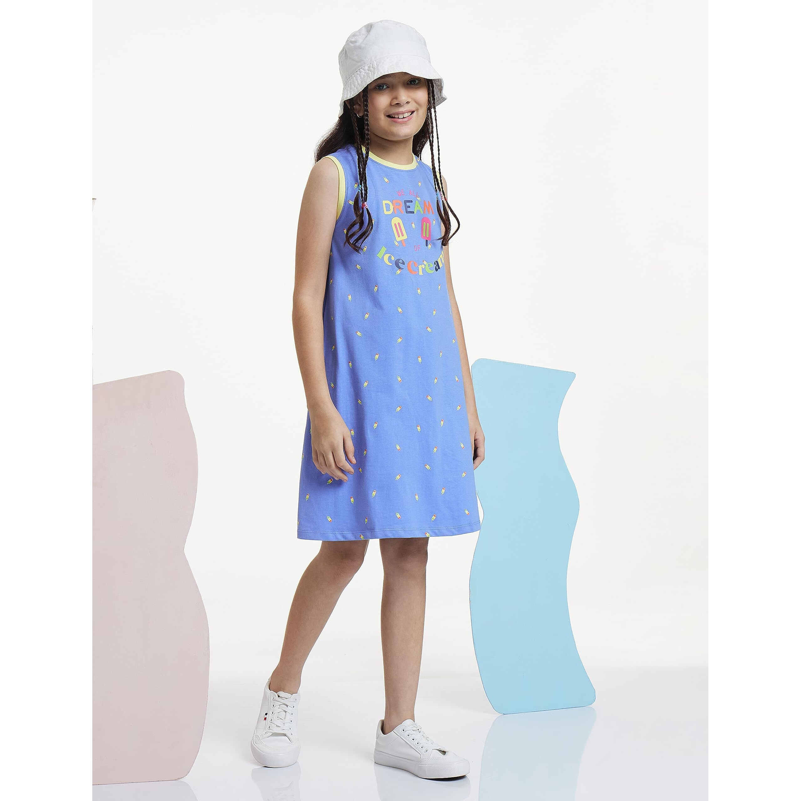 Amazon Brand - Jam & Honey Girls 100% Cotton Printed Knee Length Sleeveless Dress | Age 2-12 Years