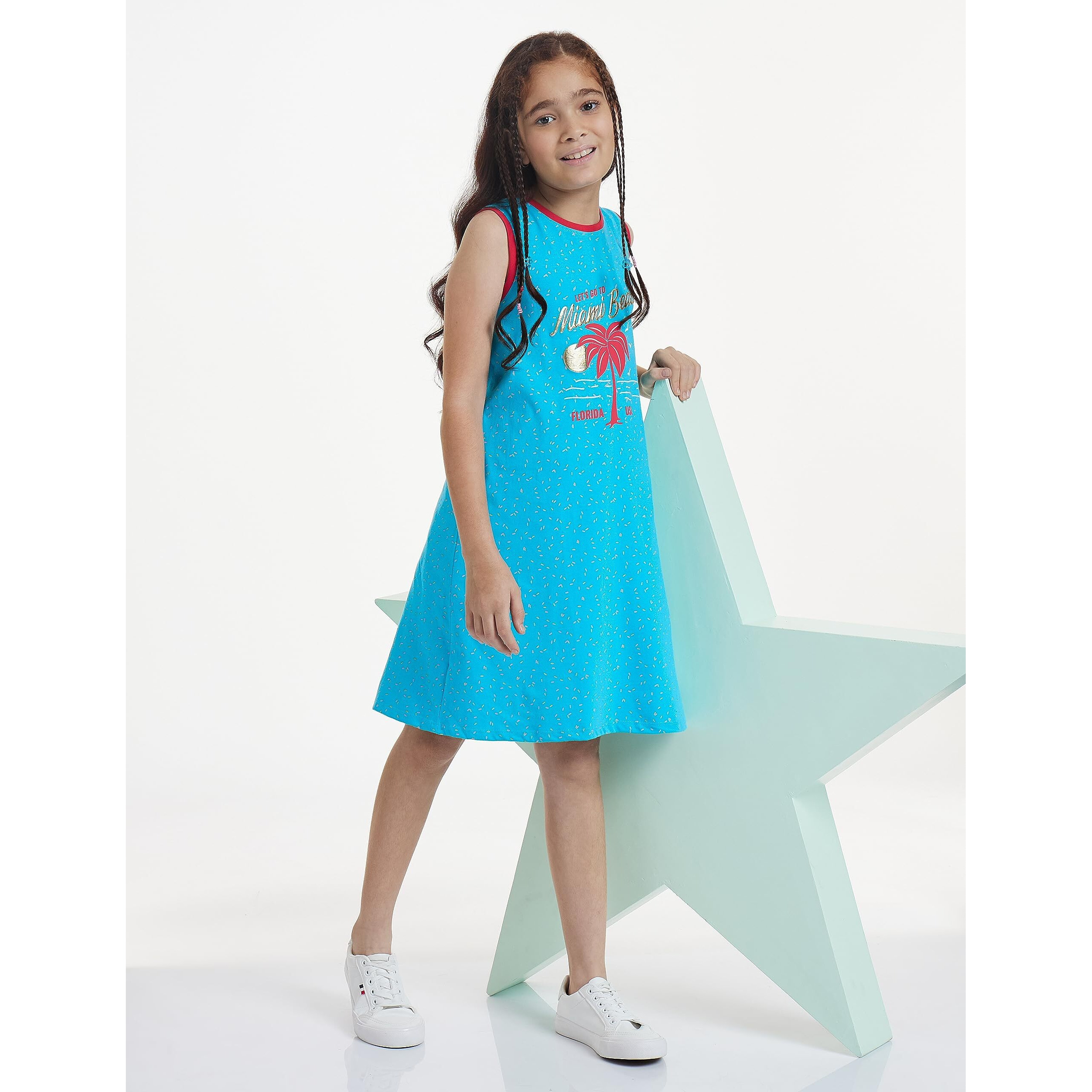 Amazon Brand - Jam & Honey Girls Cotton Knee-Length Casual Dress (JH-K-SS22-DRE-115_Multi 38_6-7 Years)