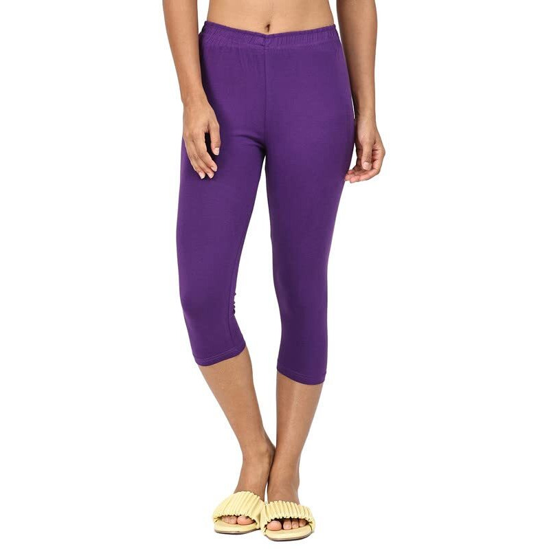 Robinbosky Premium Cotton Lycra Stretchable Capris Leggings (SGrape)