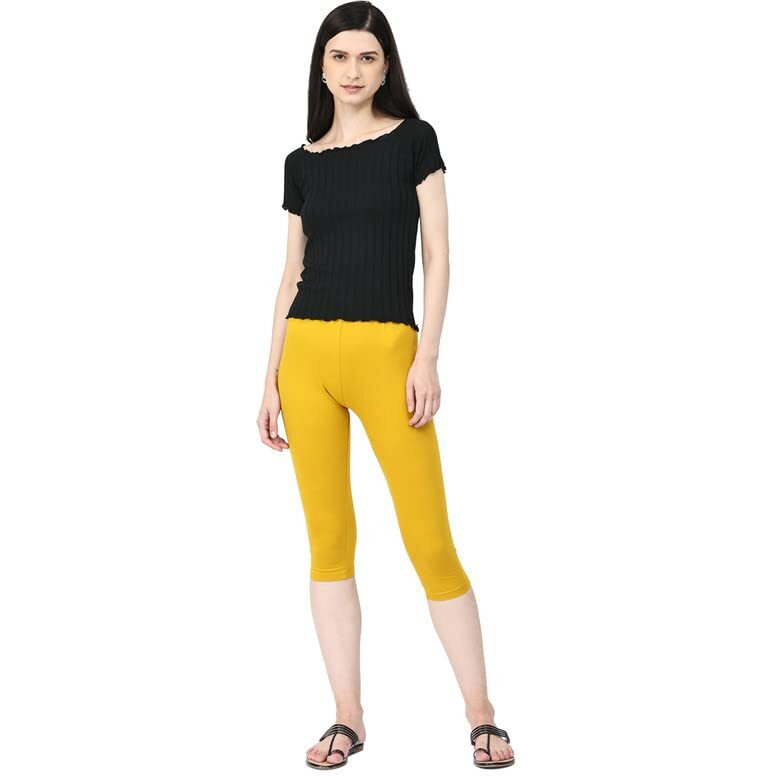 Robinbosky Premium Cotton Lycra Stretchable Capris Leggings (XLGoldenGlow)