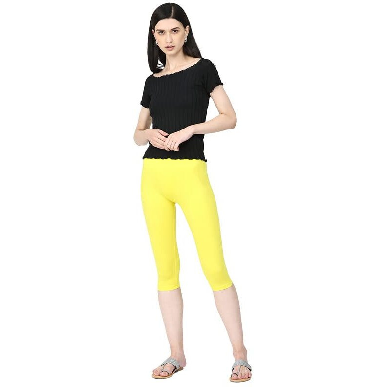 Robinbosky Premium Cotton Lycra Stretchable Capris Leggings (LLemonYellow)