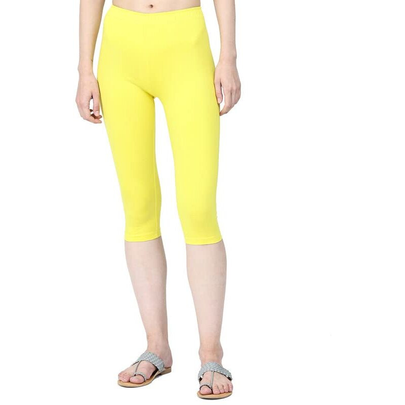 Robinbosky Premium Cotton Lycra Stretchable Capris Leggings (LLemonYellow)