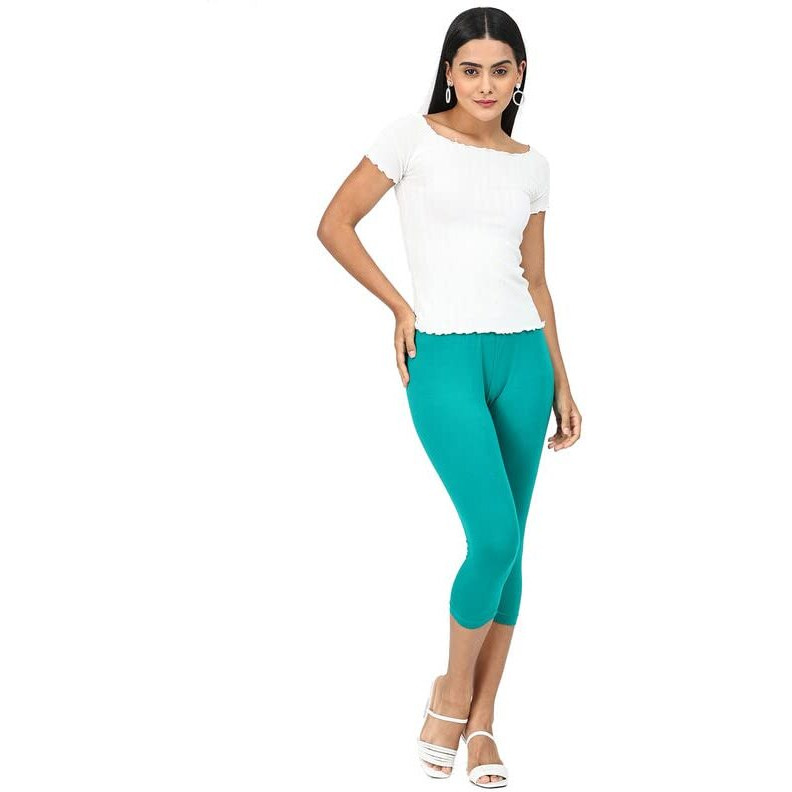 Robinbosky Premium Cotton Lycra Stretchable Capris Leggings (XLLeafGreen)