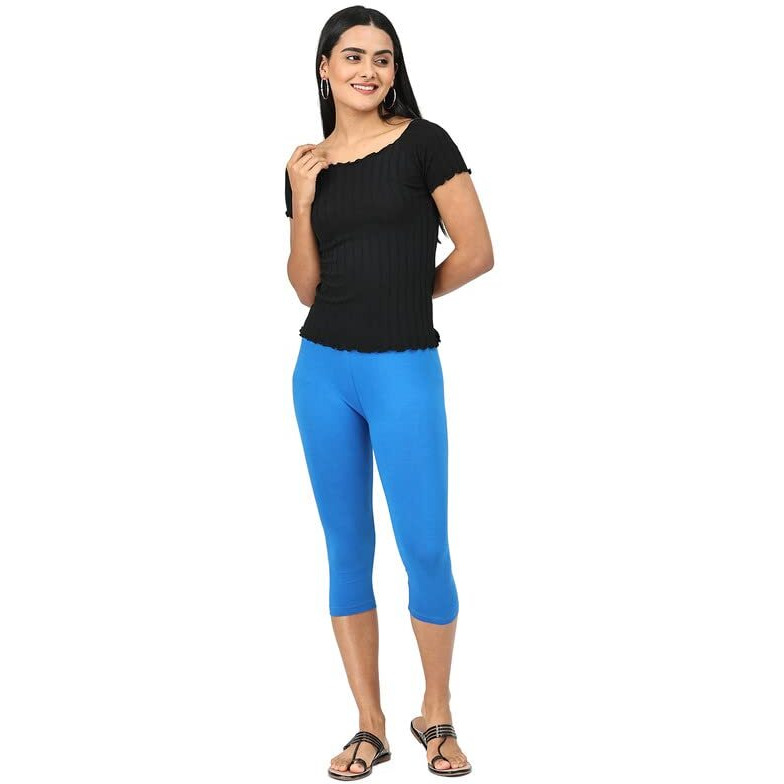 Robinbosky Premium Cotton Lycra Stretchable Capris Leggings (LImperialBlue)