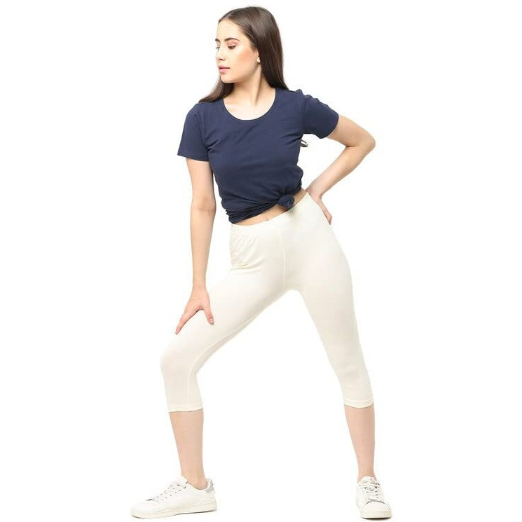 Robinbosky Premium Cotton Lycra Stretchable Capris Leggings (LCream)