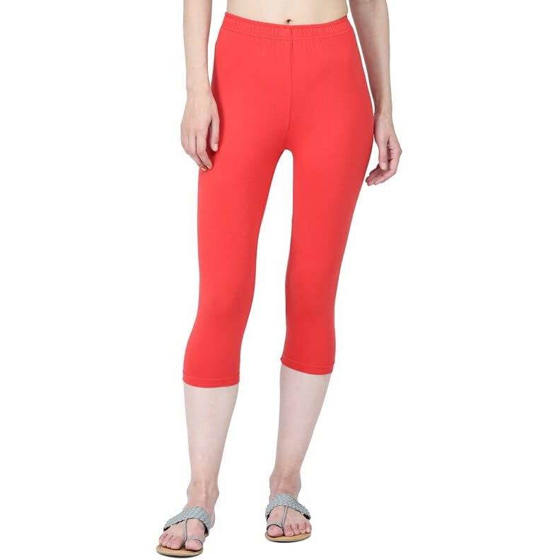 Robinbosky Premium Cotton Lycra Stretchable Capris Leggings (XLCherryRed)