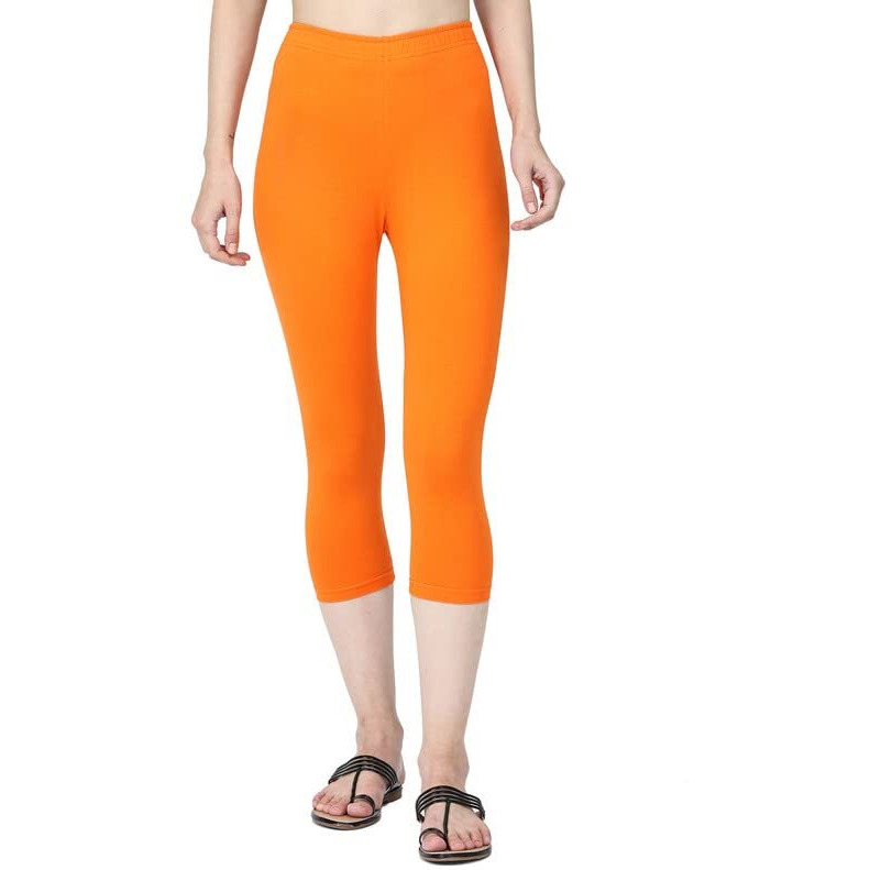 Robinbosky Premium Cotton Lycra Stretchable Capris Leggings (XLOrange)