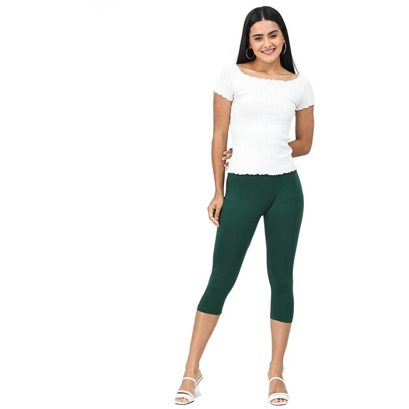 Robinbosky Premium Cotton Lycra Stretchable Capris Leggings (MBottleGreen)