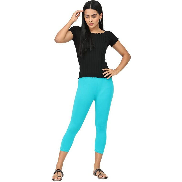 Robinbosky Premium Cotton Lycra Stretchable Capris Leggings (SArubaBlue)