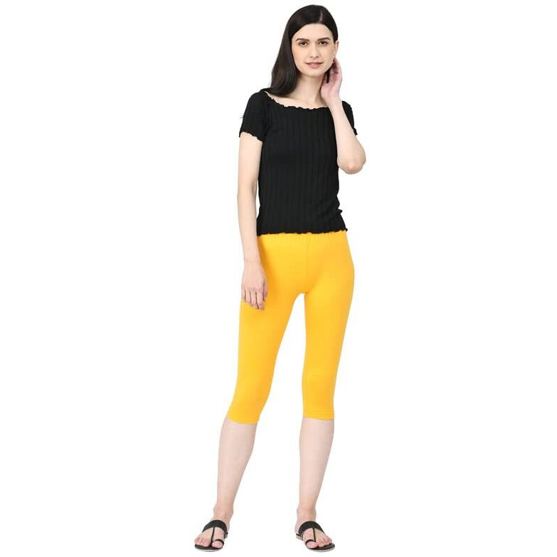 Robinbosky Premium Cotton Lycra Stretchable Capris Leggings (LTurmeric)