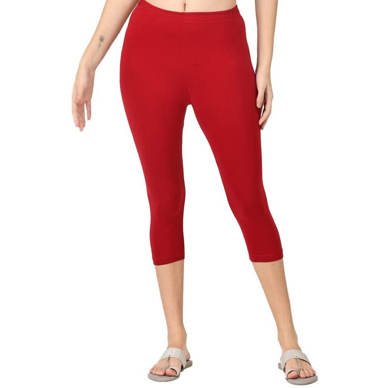 Robinbosky Premium Cotton Lycra Stretchable Capris Leggings (MLipstickRed)