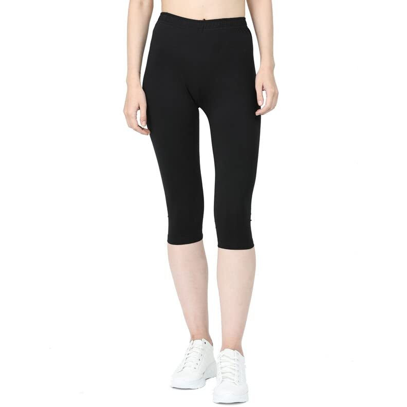 Robinbosky Premium Cotton Lycra Stretchable Capris Leggings (MBlack)