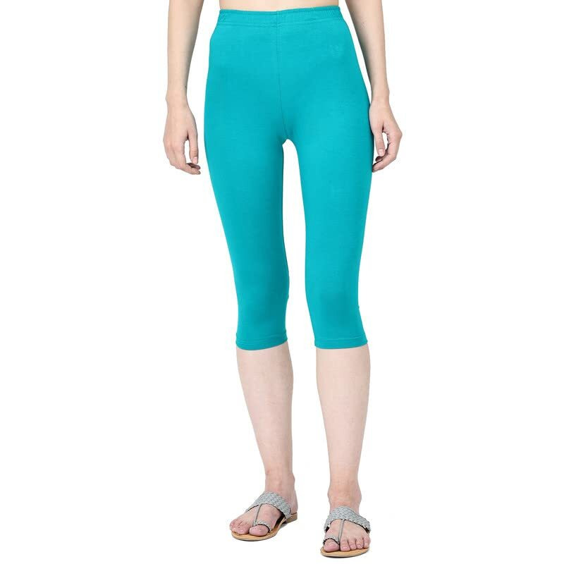 Robinbosky Premium Cotton Lycra Stretchable Capris Leggings (LEmerald)