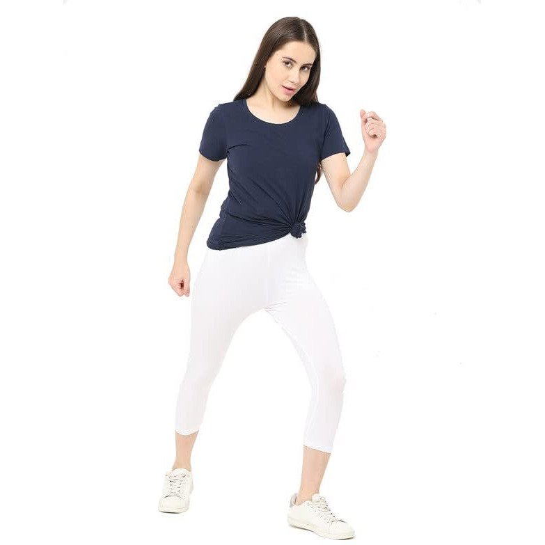 Robinbosky Premium Cotton Lycra Stretchable Capris Leggings (MWhite)