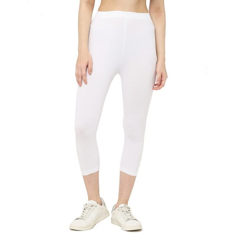 Robinbosky Premium Cotton Lycra Stretchable Capris Leggings (MWhite)