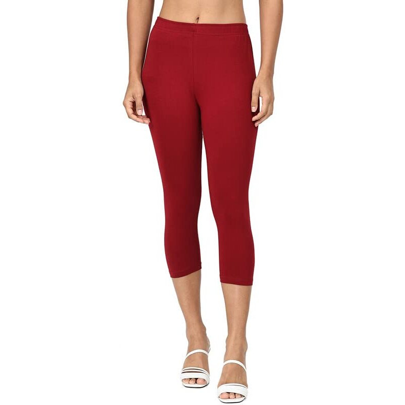 Robinbosky Premium Cotton Lycra Stretchable Capris Leggings (LMaroon)