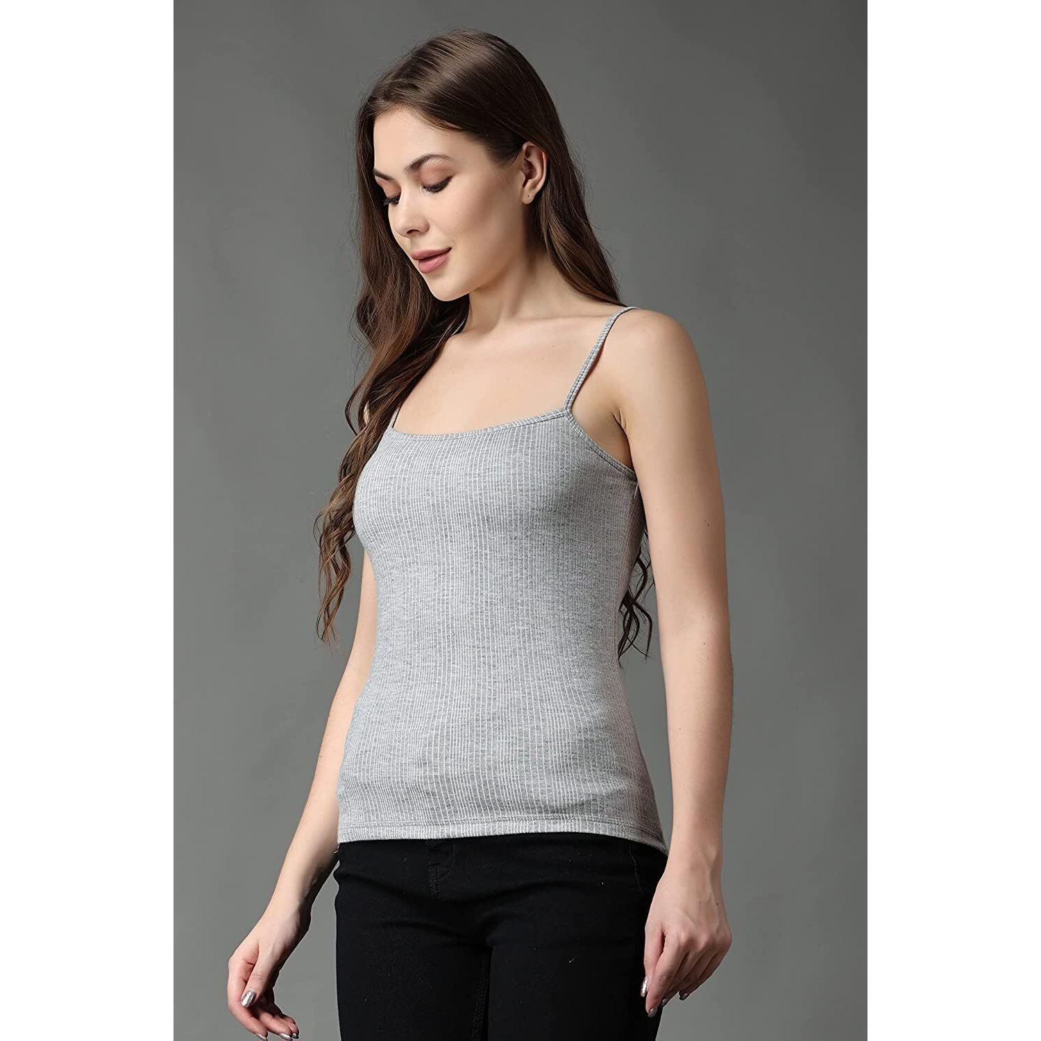 FF Thermal Warmer Spaghetti Modern Fit Top For Women Ultra Soft Sleeveless Scoop Neck Winter Inner Wear Top Johns Underwear Color-Grey (Size-Small) (Pack-1)