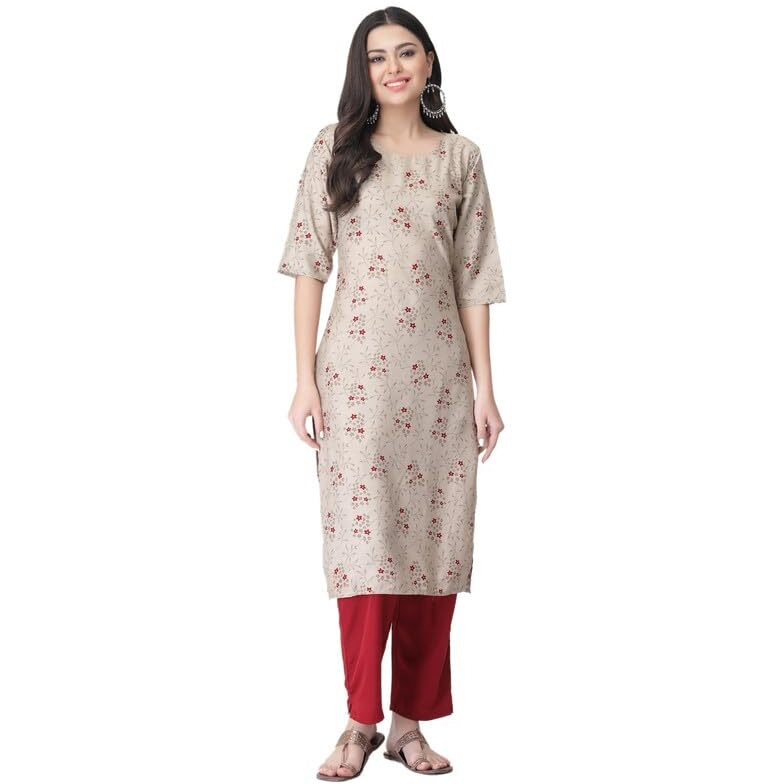 Pinkmint Kurta Set for Women Cotton Printed Straight Kurta with Pant (Pack of 1)