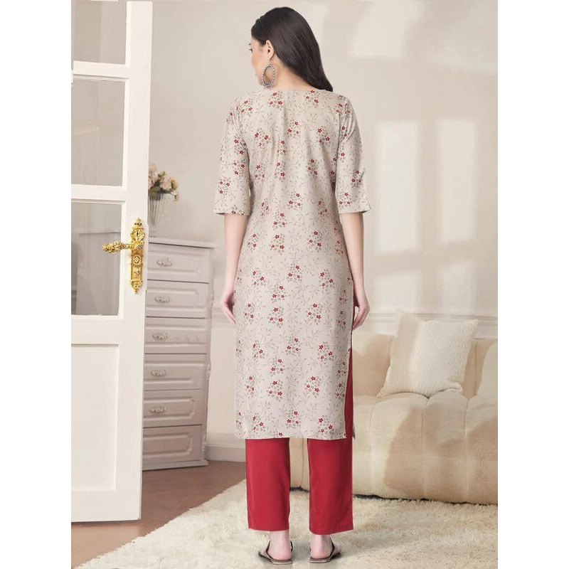 Pinkmint Kurta Set for Women Cotton Printed Straight Kurta with Pant (Pack of 1)