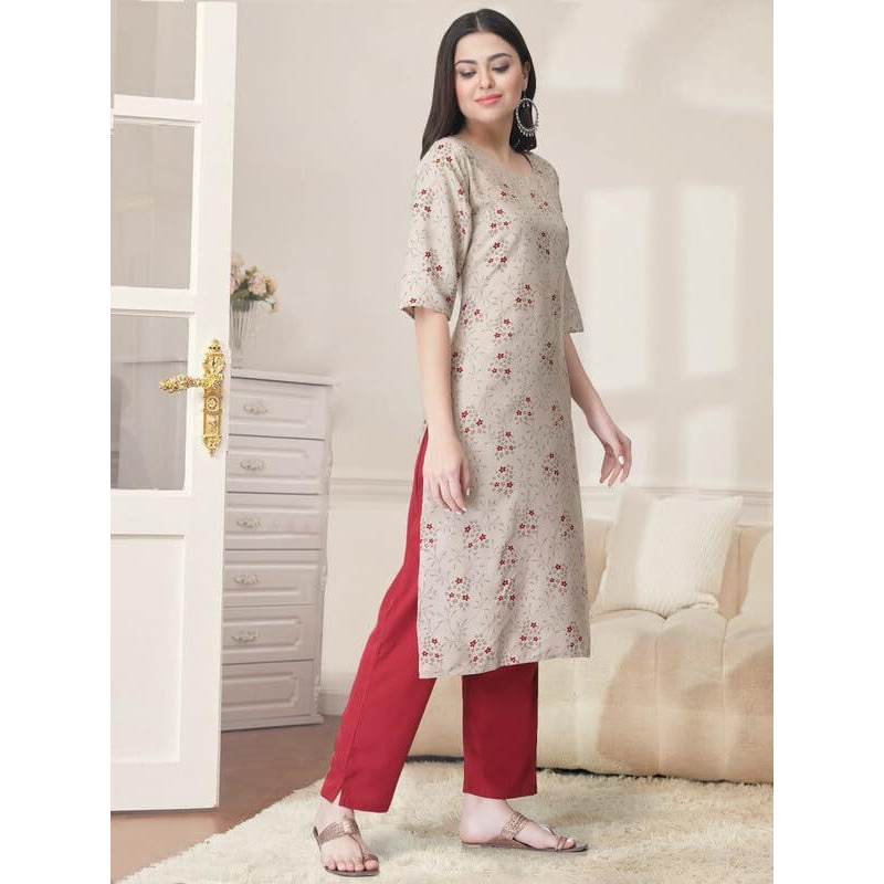 Pinkmint Kurta Set for Women Cotton Printed Straight Kurta with Pant (Pack of 1)